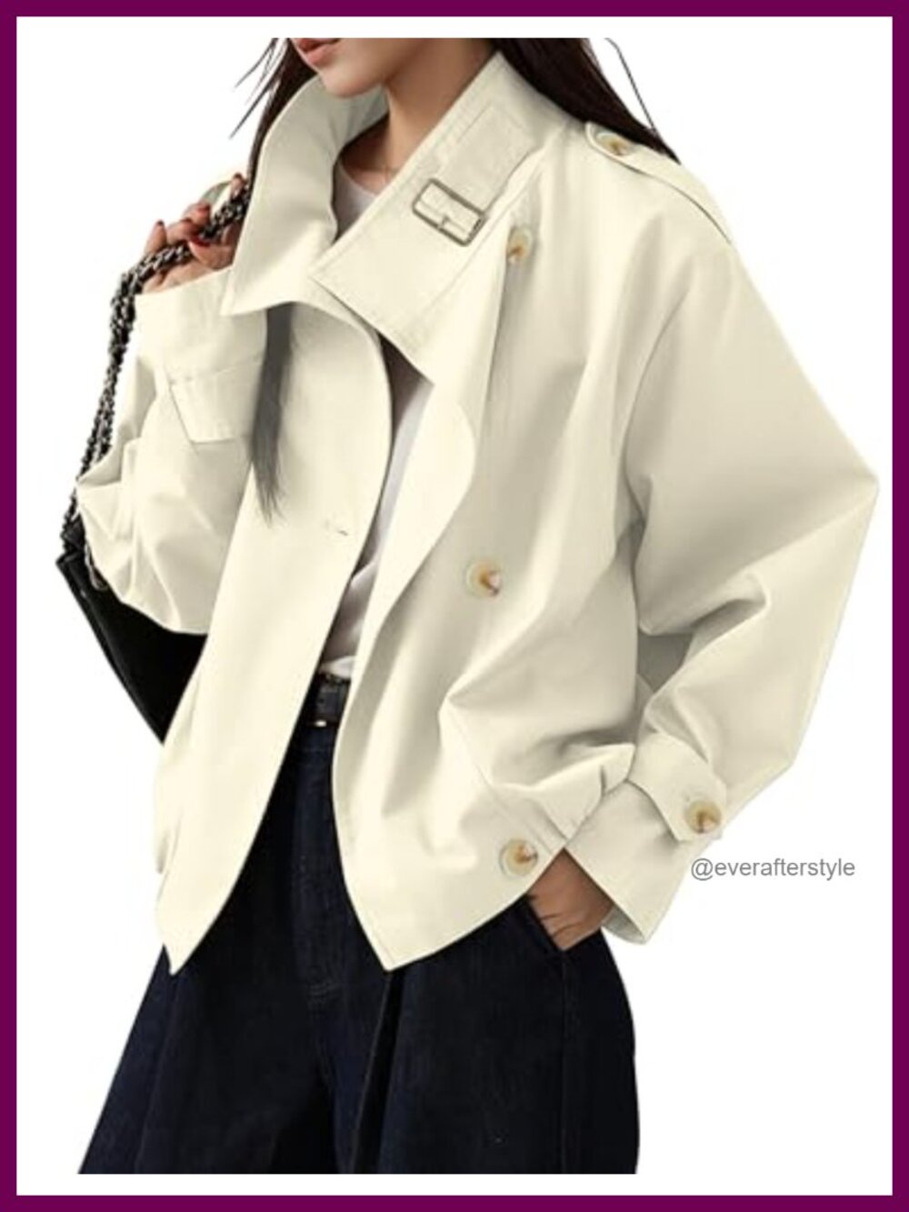 Vintage Trench Coat Funnel Neck Cropped Jacket
